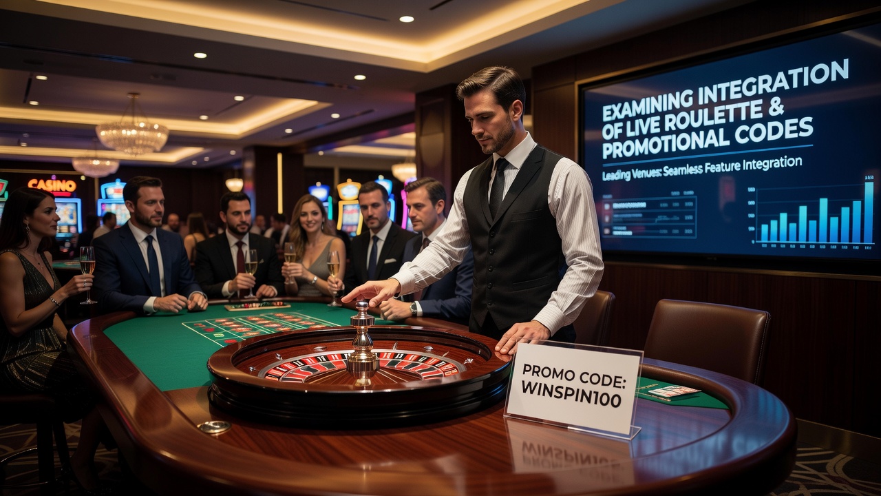 Casino interface showing live roulette wheel alongside active promotional code panel