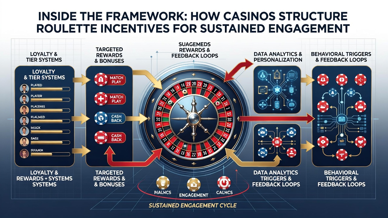 Illustration of tiered loyalty progression showing roulette player advancement through casino reward levels