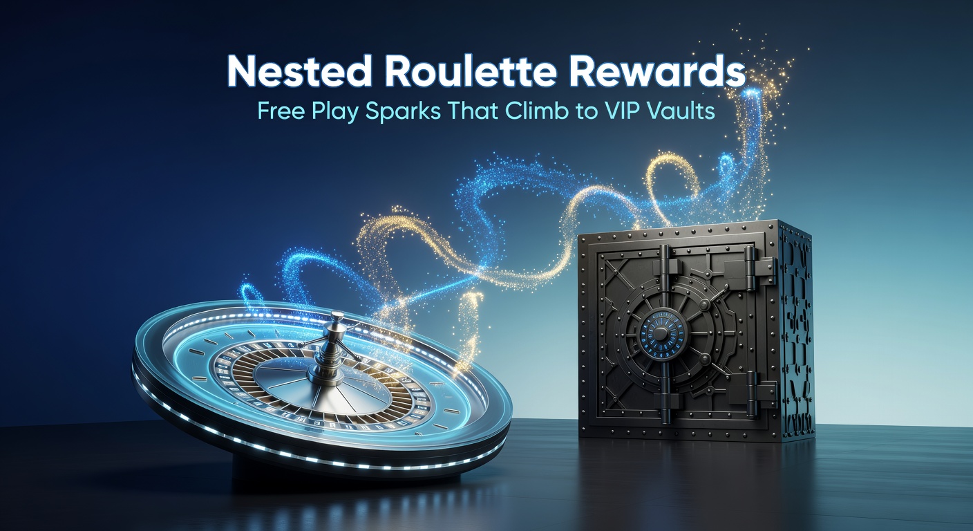 Digital graphic of a roulette table evolving through reward layers, showing free play chips transforming into VIP keys unlocking treasure vaults amid cascading bonus notifications