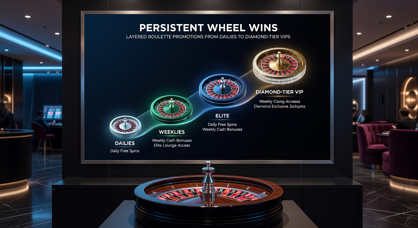 Elegant diamond-encrusted roulette wheel interface displaying VIP persistent bonuses, with glowing jackpot segments and tier progression bars
