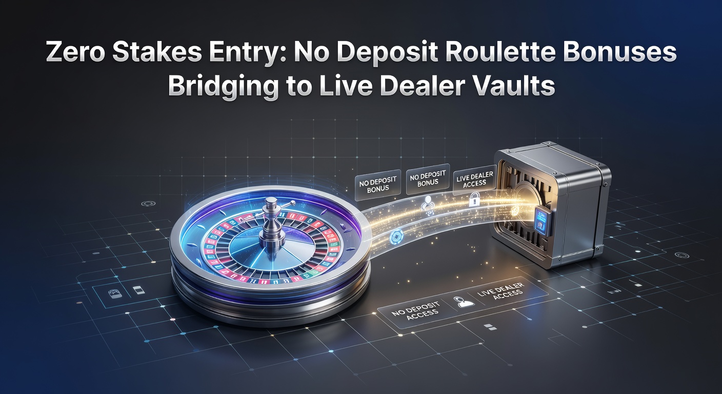 Sleek digital bridge connecting a no-deposit roulette bonus screen to an opulent live dealer roulette vault with high-stakes chips